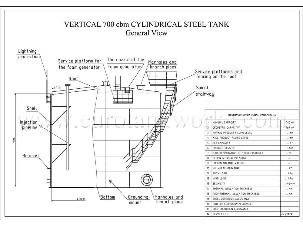 Réservoir de stockage 700 m3 avec escalier en colimaçon